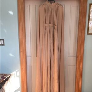 Elegant Beige Cape Evening Dress. Size L